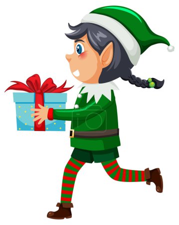 Téléchargez les illustrations : Petit elfe tenant l'illustration cadeau de Noël - en licence libre de droit