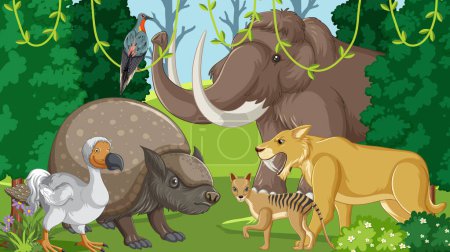 Illustration for Extinct animals in the forest illustration - Royalty Free Image