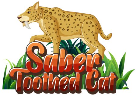 Ilustración de Diente de sable gato dibujo animado carácter logo ilustración - Imagen libre de derechos