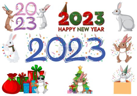 Ilustración de Conjunto de ilustración de icono de elemento de año nuevo 2023 - Imagen libre de derechos