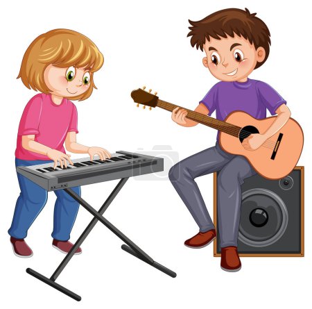 Téléchargez les illustrations : Deux enfants jouant de l'illustration d'instrument de musique - en licence libre de droit