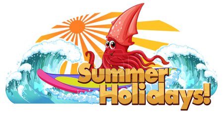 Illustration for Summer holidays word with squid cartoon illustration - Royalty Free Image