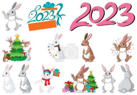 Ilustración de Conjunto de ilustración de icono de elemento de año nuevo 2023 - Imagen libre de derechos