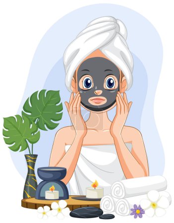 Ilustración de Mujer Spa aplicación máscara facial ilustración - Imagen libre de derechos