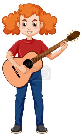 Téléchargez les illustrations : Fille jouant guitare acoustique vecteur illustration - en licence libre de droit