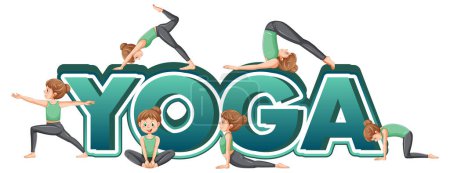Ilustración de Banner de texto de yoga con mujeres practicando yoga ilustración - Imagen libre de derechos