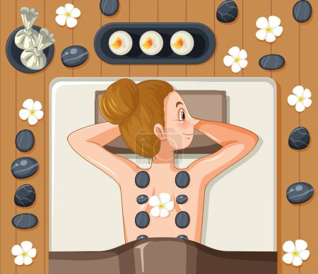 Ilustración de Mujer consiguiendo piedra masaje spa ilustración - Imagen libre de derechos