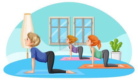 Ilustración de Grupo de personas que practican yoga ilustración - Imagen libre de derechos
