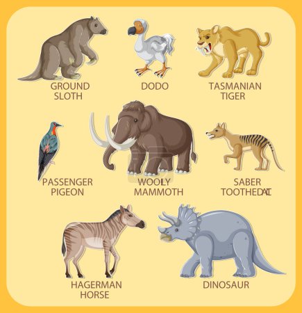 Illustration for A set of extinct animals set illustration - Royalty Free Image
