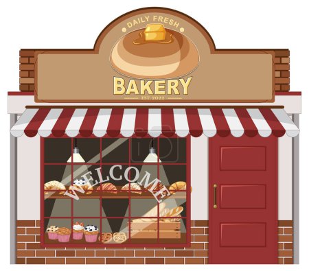 Téléchargez les illustrations : Boulangerie bâtiment façade illustration - en licence libre de droit
