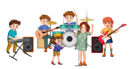 Illustration for Music band kids cartoon illustration - Royalty Free Image