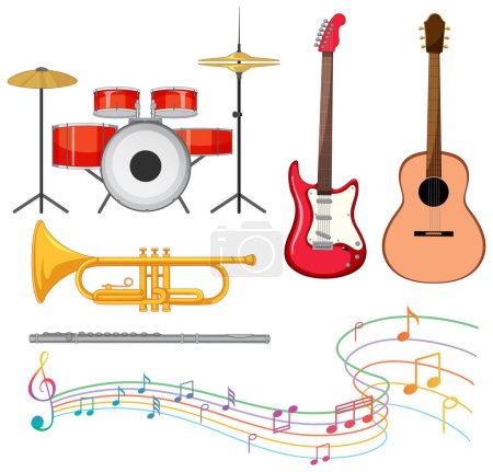 Illustration for Set of various musical instruments illustration - Royalty Free Image
