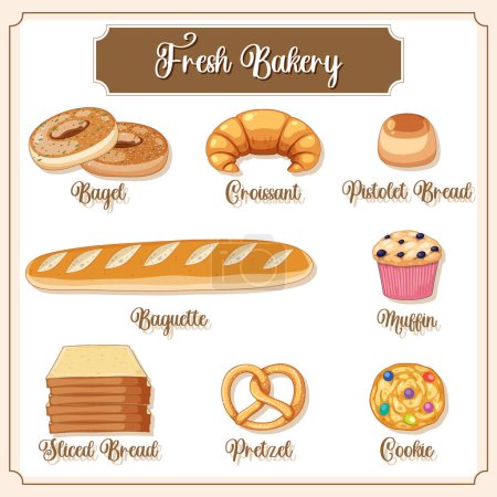 Illustration for Set of bread and pastry bakery products illustration - Royalty Free Image