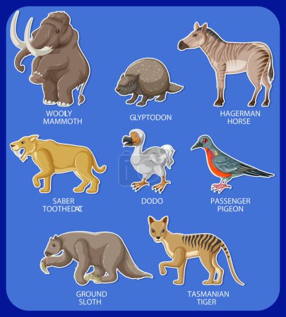 Illustration for A set of extinct animals set illustration - Royalty Free Image