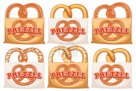 Téléchargez les illustrations : Pretzel breads in each paper bags illustration - en licence libre de droit