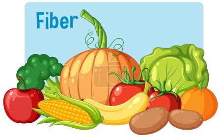Téléchargez les illustrations : Group of fruits and vegetables fiber illustration - en licence libre de droit