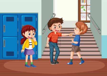 Ilustración de School bullying with student cartoon characters illustration - Imagen libre de derechos