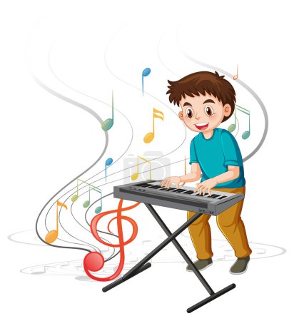 Illustration for A boy playing electronic keyboard illustration - Royalty Free Image