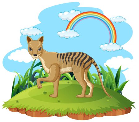 Téléchargez les illustrations : Tasmanian tiger extinction animal in nature illustration - en licence libre de droit