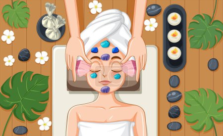 Illustration for Portrait of woman with healing crystals on her face illustration - Royalty Free Image