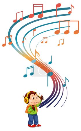 Illustration for Monkey cartoon character with music note illustration - Royalty Free Image