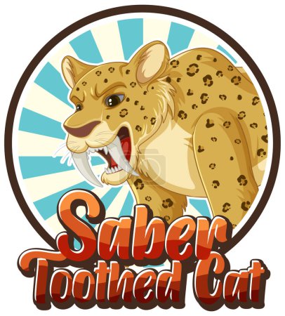 Téléchargez les illustrations : Sabre dents chat dessin animé personnage logo illustration - en licence libre de droit