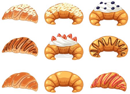 Téléchargez les illustrations : Set of different croissants illustration - en licence libre de droit