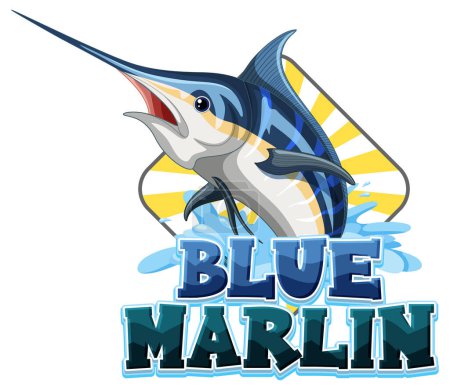 Illustration for Blue marlin fish logo with carton character illustration - Royalty Free Image