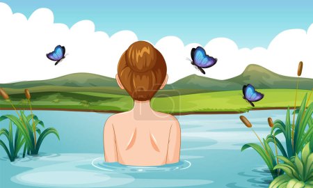 Illustration for Woman in the out door hot spring illustration - Royalty Free Image