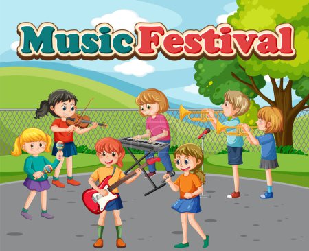 Téléchargez les illustrations : Musique pour enfants à l'illustration du parc - en licence libre de droit