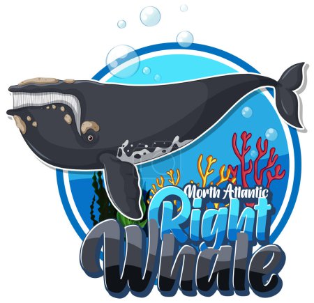 Ilustración de Right whale cartoon logo with carton character illustration - Imagen libre de derechos