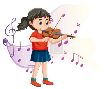 Téléchargez les illustrations : Une fille jouant du violon illustration de dessin animé - en licence libre de droit