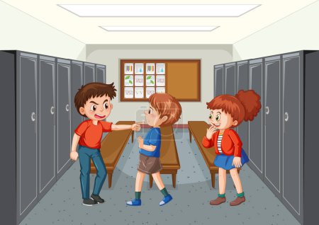 Téléchargez les illustrations : School bullying with student cartoon characters illustration - en licence libre de droit