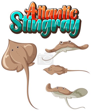Téléchargez les illustrations : Atlantic stingray cartoon character set illustration - en licence libre de droit