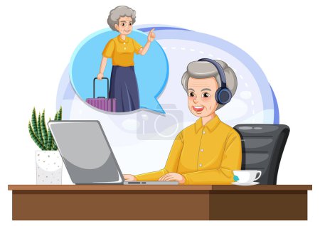 Illustration for Senior man using laptop on desk illustration - Royalty Free Image