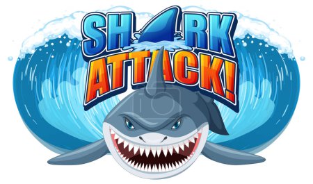 Ilustración de Shark attack icon with shark cartoon character illustration - Imagen libre de derechos