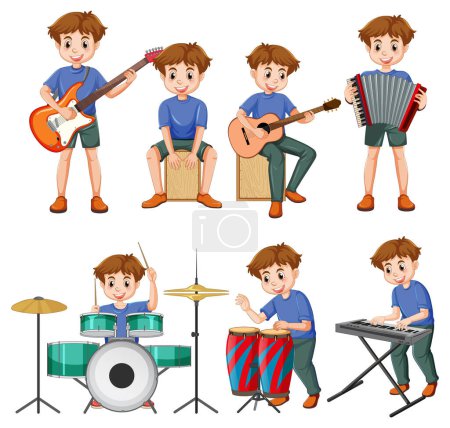 Illustration for Set of kids playing different musical instrument illustration - Royalty Free Image