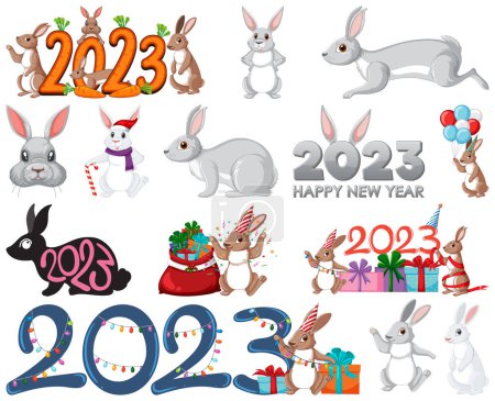 Téléchargez les illustrations : Ensemble de 2023 nouvel élément année icône illustration - en licence libre de droit