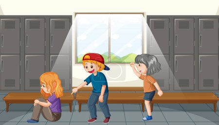Ilustración de School bullying with student cartoon characters illustration - Imagen libre de derechos