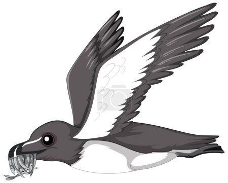 Téléchargez les illustrations : Razorbill oiseau tenant des poissons dans son bec illustration - en licence libre de droit