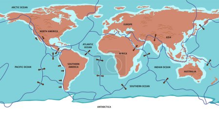 Téléchargez les illustrations : World map with continent names illustration - en licence libre de droit