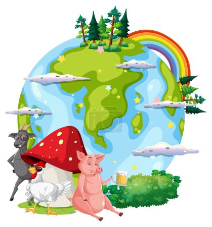 Téléchargez les illustrations : Earth logo concept with animals illustration - en licence libre de droit