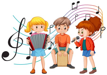 Téléchargez les illustrations : Enfants heureux jouant des instruments de musique illustration - en licence libre de droit