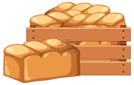 Illustration for Loaf breads in wooden crate illustration - Royalty Free Image