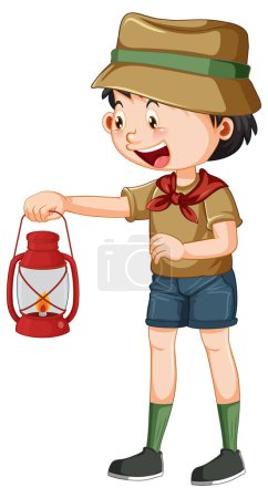 Illustration for Camping boy holding gas lantern illustration - Royalty Free Image