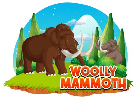 Téléchargez les illustrations : A woolly mammoth in nature illustration - en licence libre de droit