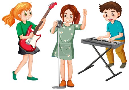 Téléchargez les illustrations : Enfants jouant illustration d'instrument de musique - en licence libre de droit