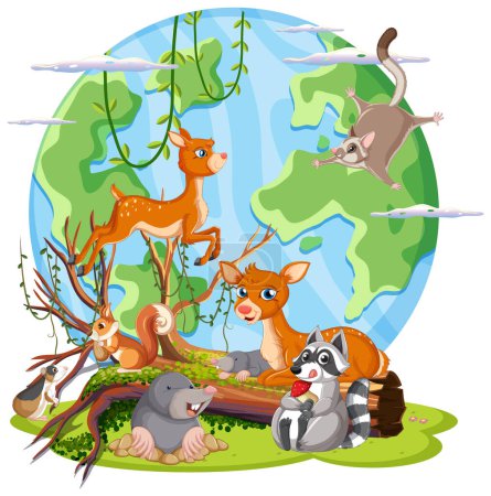 Téléchargez les illustrations : Animals on the planet earth illustration - en licence libre de droit