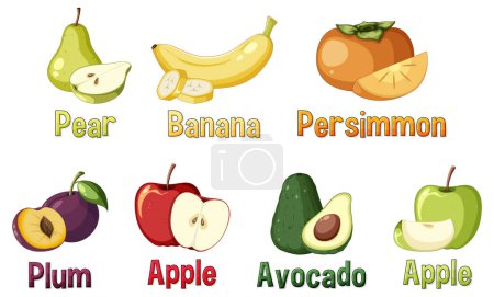 Illustration for Set of fruits cartoon illustration - Royalty Free Image