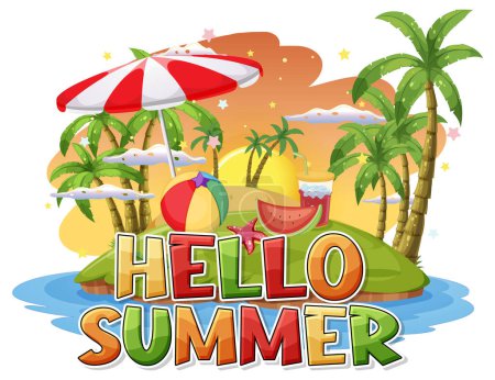 Téléchargez les illustrations : Hello summer logo template illustration - en licence libre de droit
